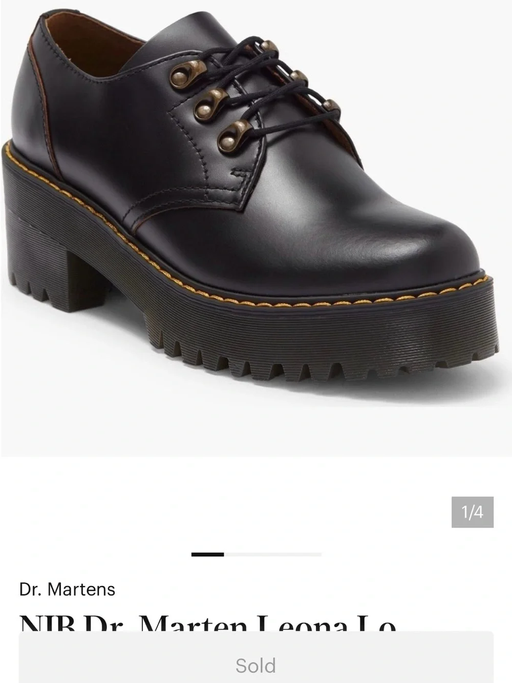 Dr. Martens Black Leather Lace-Up Derby with Yellow Stitching